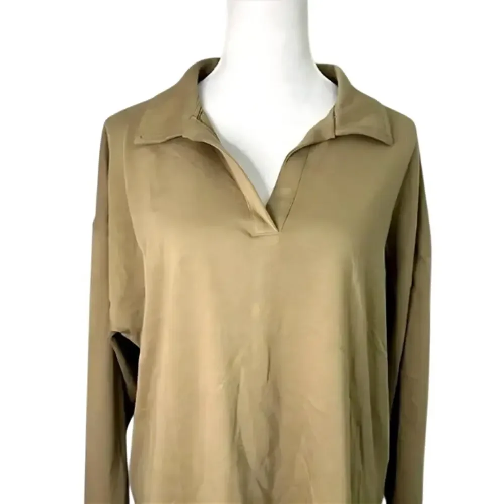 Topshop Shirt Dress Collared V-Neck Long Sleeve Relaxed Fit Beige/Brown 4-6 NWT